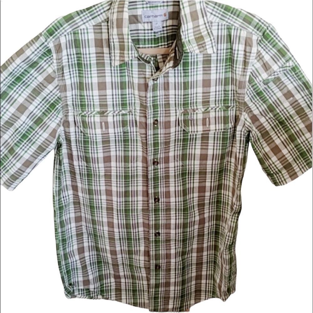 Carhartt green plaid short sleeve shirt